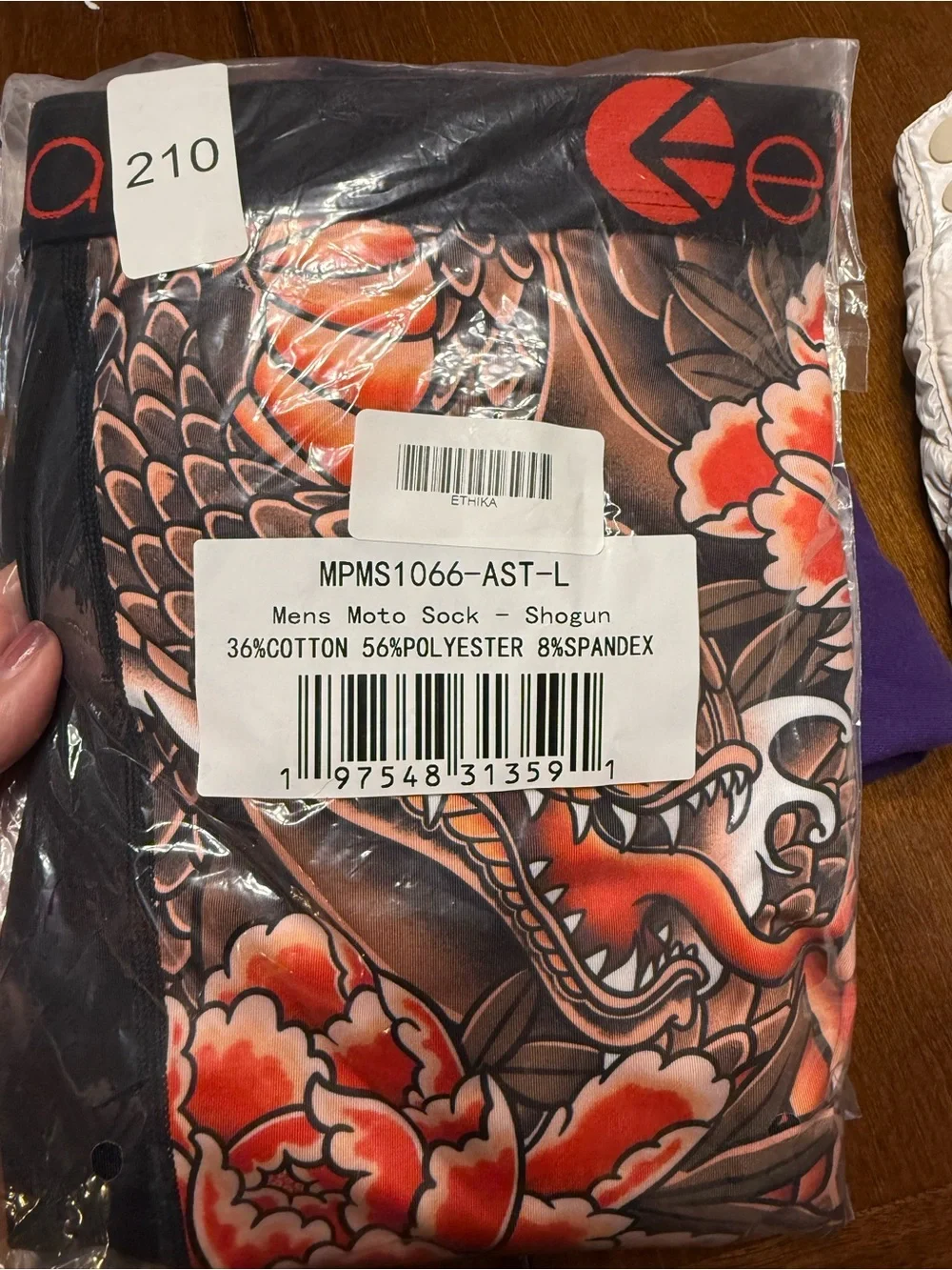 Ethika Men's Shogun Moto Socks bold orange and black dragon design size large